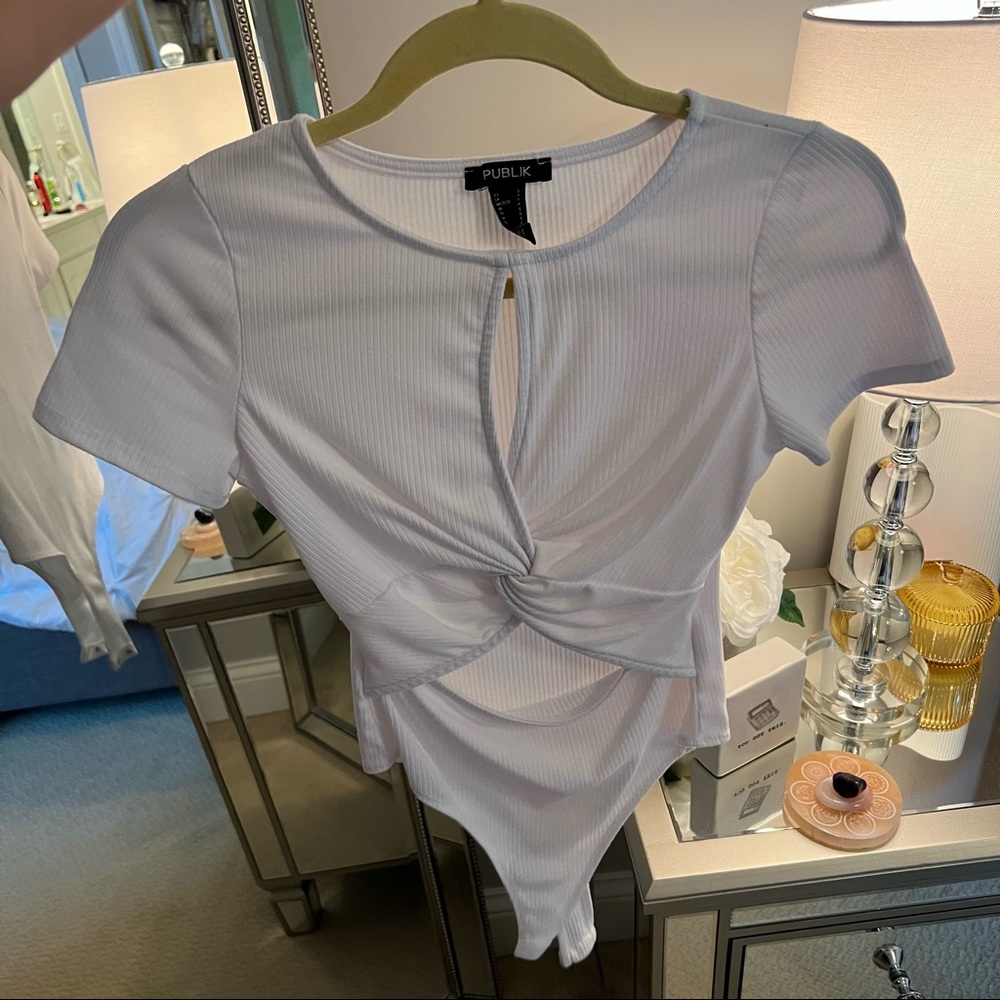 White ribbed cutout bodysuit, size S